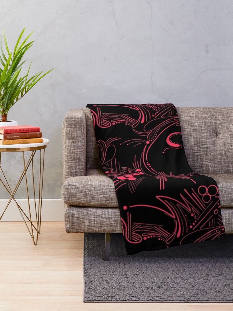 Thumbnail 2 of 6, Throw Blanket, Radical Red Paisley Abstract Pattern on Black designed and sold by that5280lady.