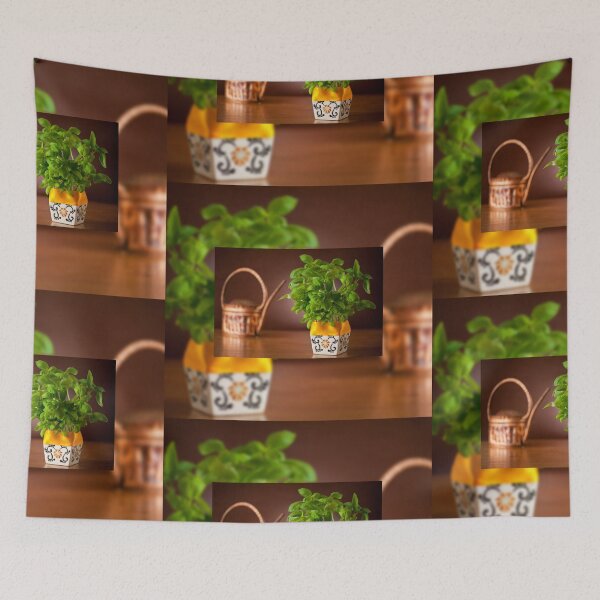 Item preview, basil plant in decorative flowerpot designed and sold by Arletta Cwalina.