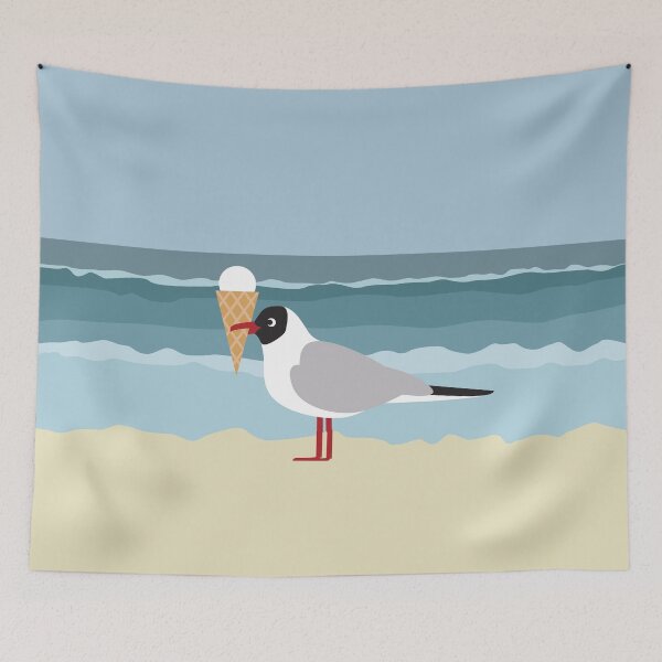 Item preview, Cute seagull with ice cream by the sea designed and sold by Darina Gulbina.