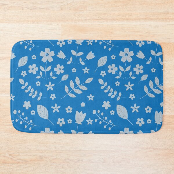 Item preview, Simple minimal floral silhouette white on blue pattern  designed and sold by Yasminepatterns .