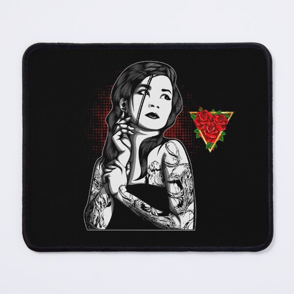 Item preview, Three Red Rose Golden Triangle Gothic Tattoo Girl With Black Hair designed and sold by darknessjeff86.