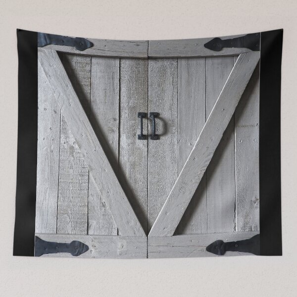 Item preview, gray barn wood shutters, with black hinges  designed and sold by Stephanie  Skeem.