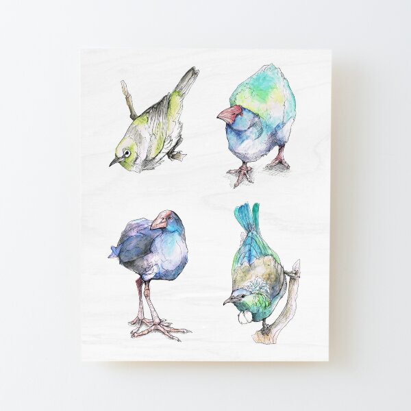 New Zealand Birds Wood Mounted Print