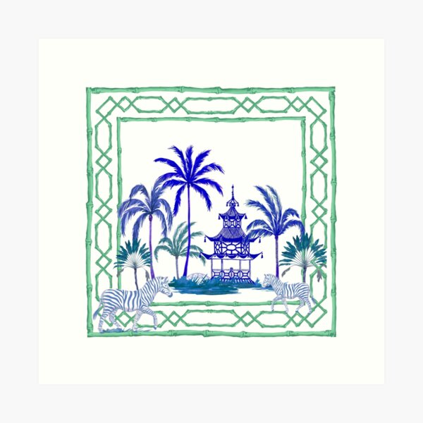 Item preview, Fretwork Chinoiserie pagoda toile designed and sold by Yunihadi.