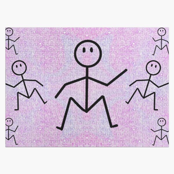 Pink and Blue Abstract Dancing Men Stick Figure Pattern Jigsaw Puzzle