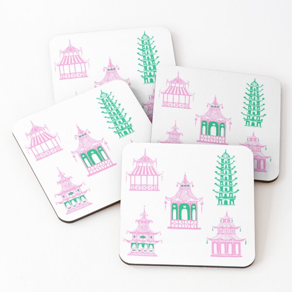 Item preview, Pagoda mint and pink Chinoiserie designed and sold by Yunihadi.