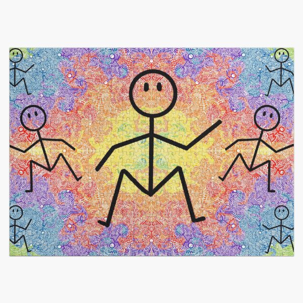 Rainbow Abstract Dancing Men Stick Figure Pattern Jigsaw Puzzle