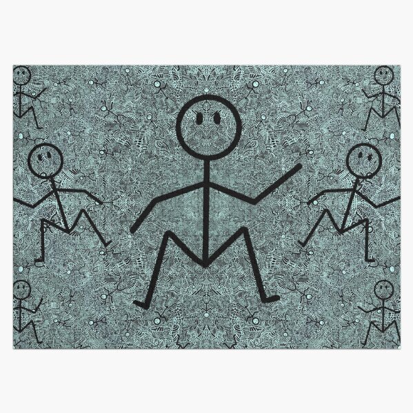Grey Teal Abstract Dancing Men Stick Figure Pattern Jigsaw Puzzle