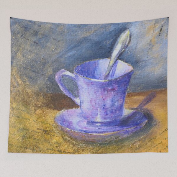 Item preview, Purple teacup painting. Tea time old fashioned art. Still life  designed and sold by Goldstarwork.