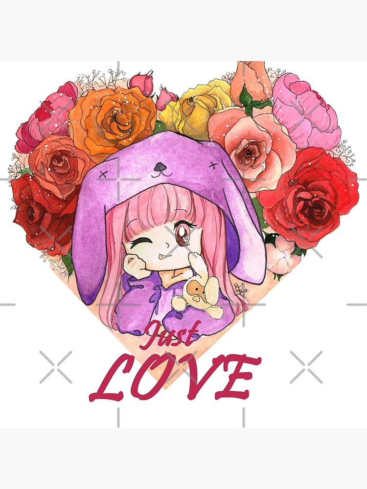 Anime Cute Bunny Hoodie Chibi Girl with Roses