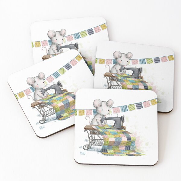 Item preview, Little cute mouse is sawing a patchwork blanket. designed and sold by Anya Illustration Studio.