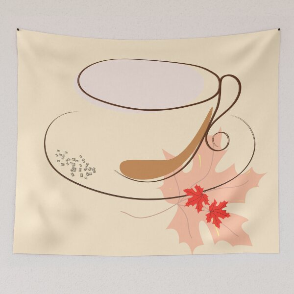 Item preview, cup of coffee with sugar crystals, maple leaf, fall designed and sold by Natairbrush.