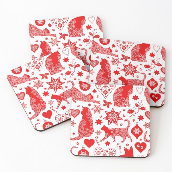 Item preview, Red And White Cat Christmas Scandinavian Folk Art Pattern designed and sold by artsandsoul.