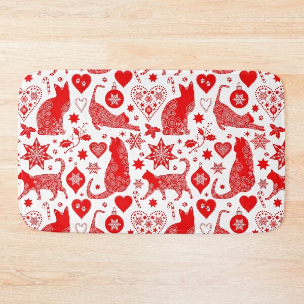 Item preview, Red And White Cat Christmas Scandinavian Folk Art Pattern designed and sold by artsandsoul.