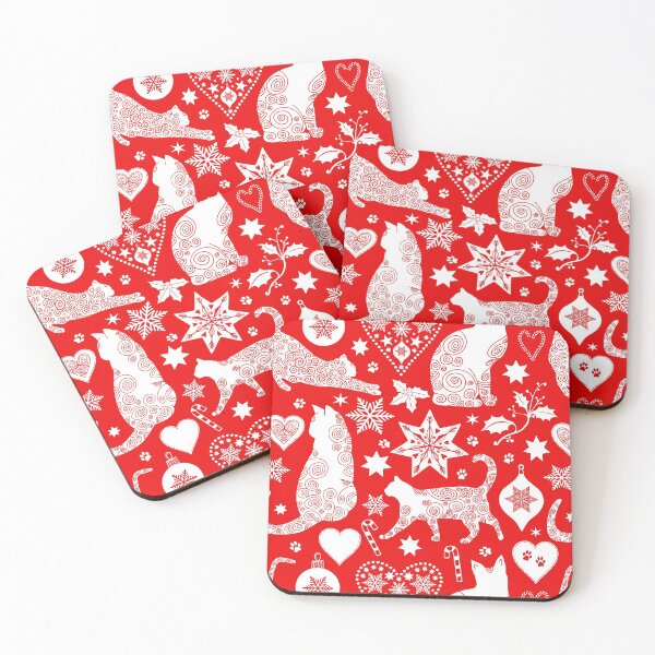 Item preview, Red And White Cat Christmas Scandinavian Folk Art Pattern designed and sold by artsandsoul.