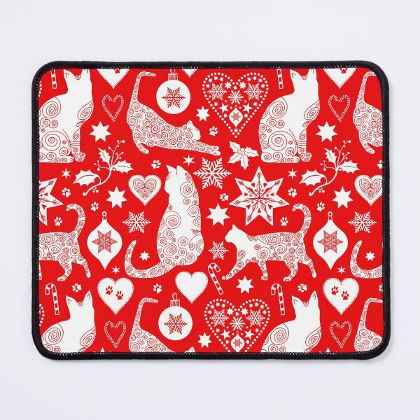 Item preview, Red And White Cat Christmas Scandinavian Folk Art Pattern designed and sold by artsandsoul.