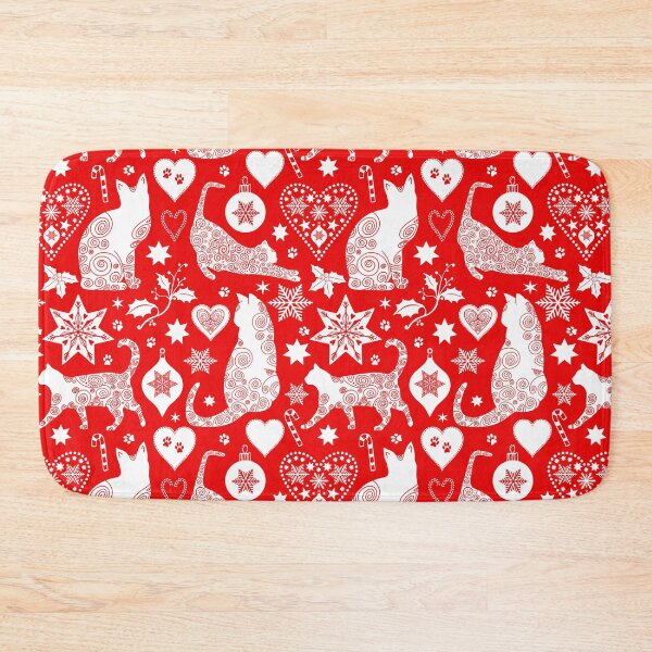 Item preview, Red And White Cat Christmas Scandinavian Folk Art Pattern designed and sold by artsandsoul.