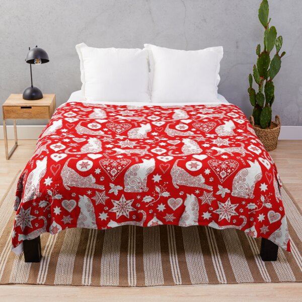 Item preview, Red And White Cat Christmas Scandinavian Folk Art Pattern designed and sold by artsandsoul.