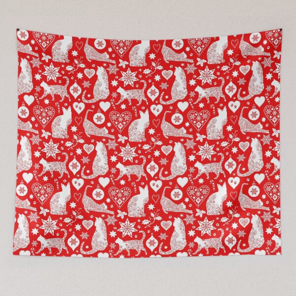 Item preview, Red And White Cat Christmas Scandinavian Folk Art Pattern designed and sold by artsandsoul.
