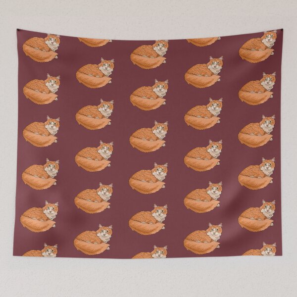 Item preview, Fluffy Ginger Kitty - Wine Background designed and sold by EcoElsa.