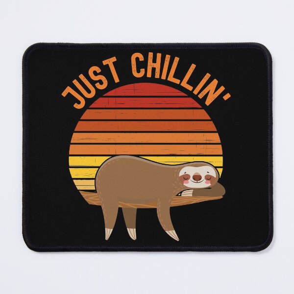 Item preview, Just chillin (Just chilling). Sloth chilling in a tree in front of a retro vintage sunset. Vintage, orange text designed and sold by JellyBeenzz.