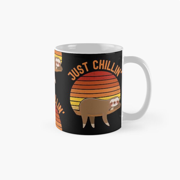 Item preview, Just chillin (Just chilling). Sloth chilling in a tree in front of a retro vintage sunset. Vintage, orange text designed and sold by JellyBeenzz.