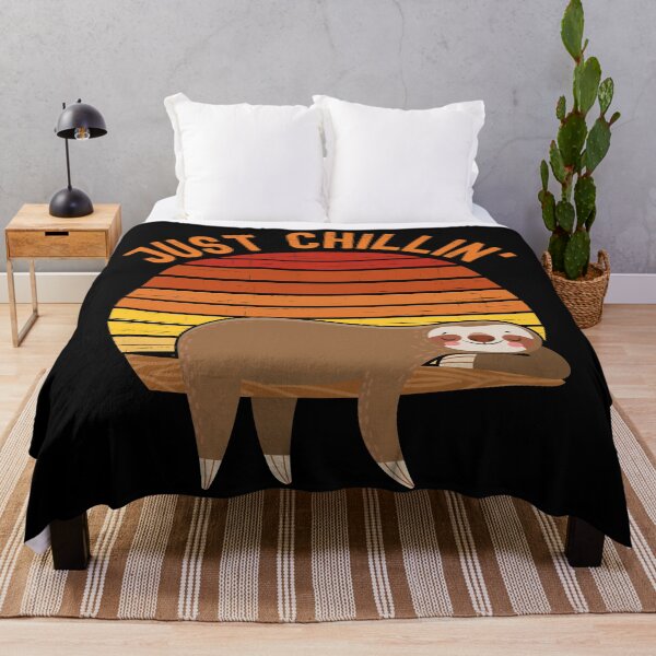 Item preview, Just chillin (Just chilling). Sloth chilling in a tree in front of a retro vintage sunset. Vintage, orange text designed and sold by JellyBeenzz.