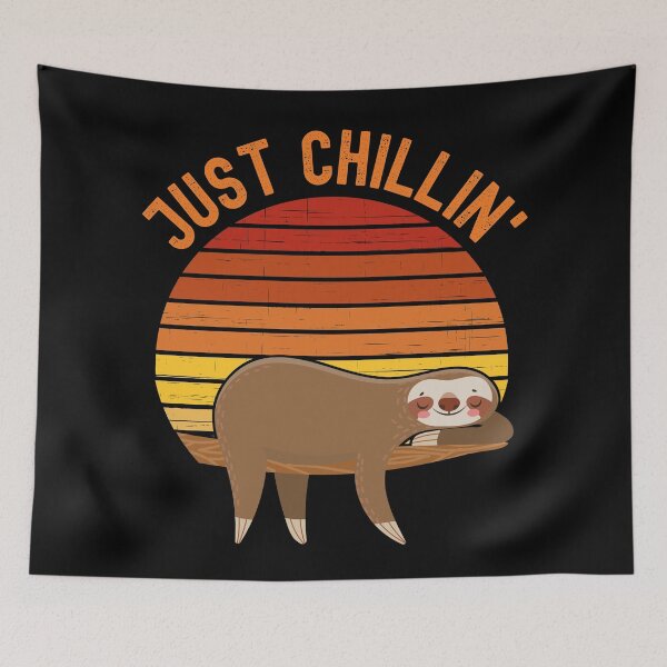 Item preview, Just chillin (Just chilling). Sloth chilling in a tree in front of a retro vintage sunset. Vintage, orange text designed and sold by JellyBeenzz.