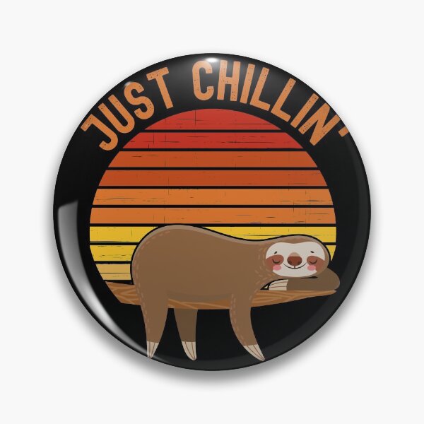 Item preview, Just chillin (Just chilling). Sloth chilling in a tree in front of a retro vintage sunset. Vintage, dark orange text designed and sold by JellyBeenzz.