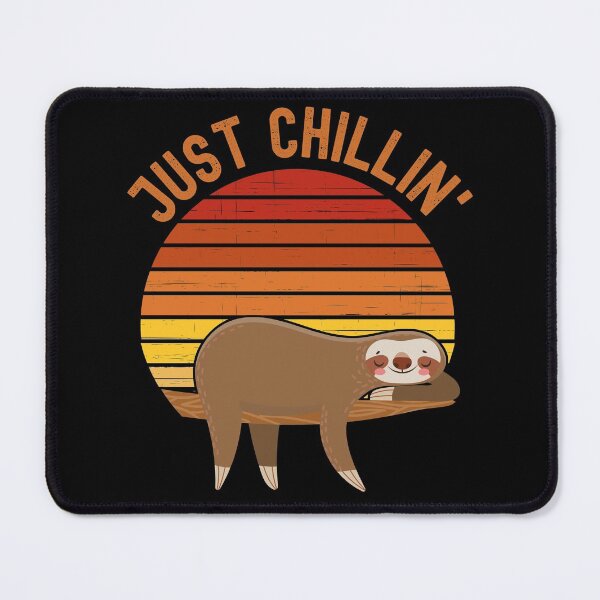 Item preview, Just chillin (Just chilling). Sloth chilling in a tree in front of a retro vintage sunset. Vintage, dark orange text designed and sold by JellyBeenzz.