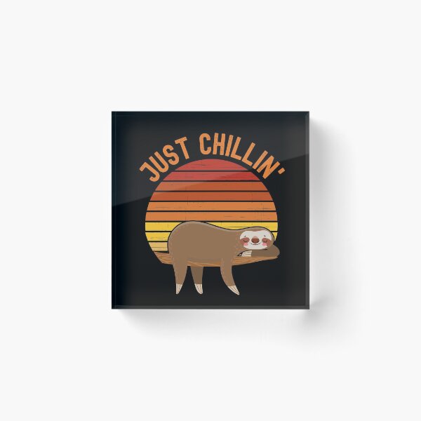 Item preview, Just chillin (Just chilling). Sloth chilling in a tree in front of a retro vintage sunset. Vintage, orange text designed and sold by JellyBeenzz.