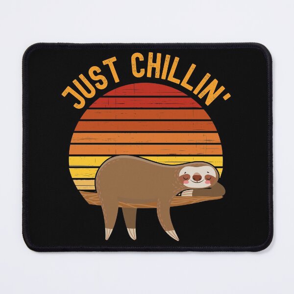 Item preview, Just chillin (Just chilling). Sloth chilling in a tree in front of a retro vintage sunset. Vintage, dark yellow text designed and sold by JellyBeenzz.