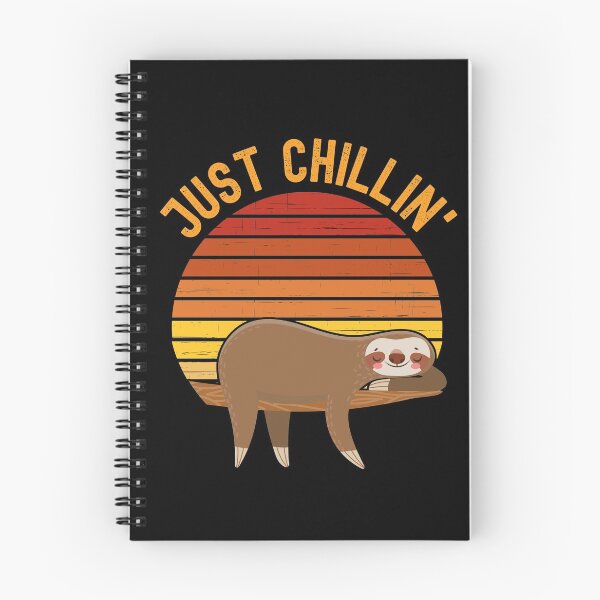 Item preview, Just chillin (Just chilling). Sloth chilling in a tree in front of a retro vintage sunset. Vintage, dark yellow text designed and sold by JellyBeenzz.