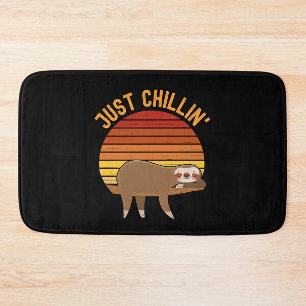 Item preview, Just chillin (Just chilling). Sloth chilling in a tree in front of a retro vintage sunset. Vintage, dark yellow text designed and sold by JellyBeenzz.