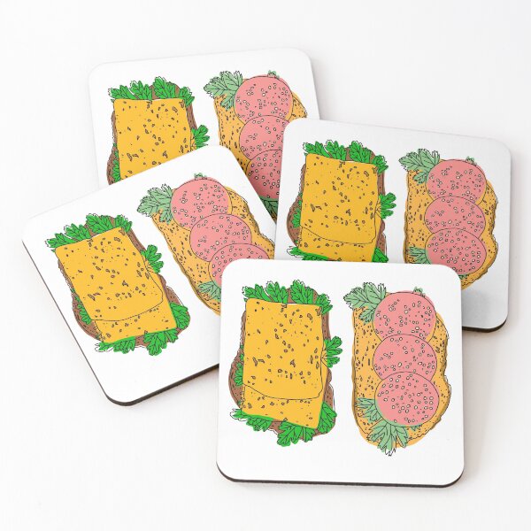 Item preview, Two sandwiches with cheese, salami sausage and herbs. Hand-drawn drawing on a white background. designed and sold by IrinaSenkova.