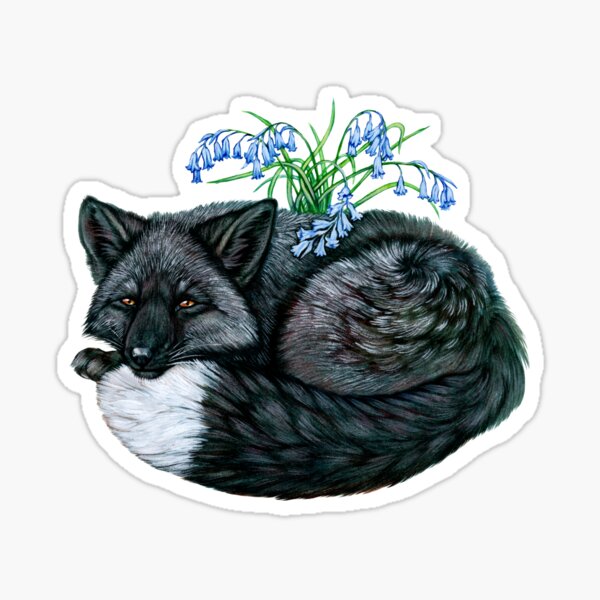 Silver Fox with Bluebells Sticker