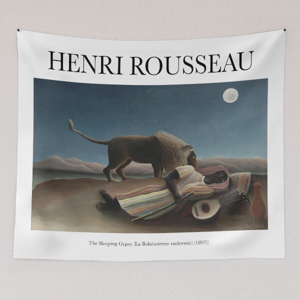 Item preview, HENRI ROSSEAU - The sleeping gypsy - Night dessert landscape lion and black man designed and sold by FrostMintStudio.