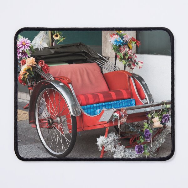 Item preview, An old decorated rickety trishaw cab parked on the sidewalk. designed and sold by ellinnur.