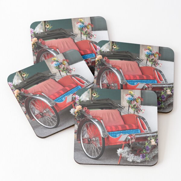 Item preview, An old decorated rickety trishaw cab parked on the sidewalk. designed and sold by ellinnur.