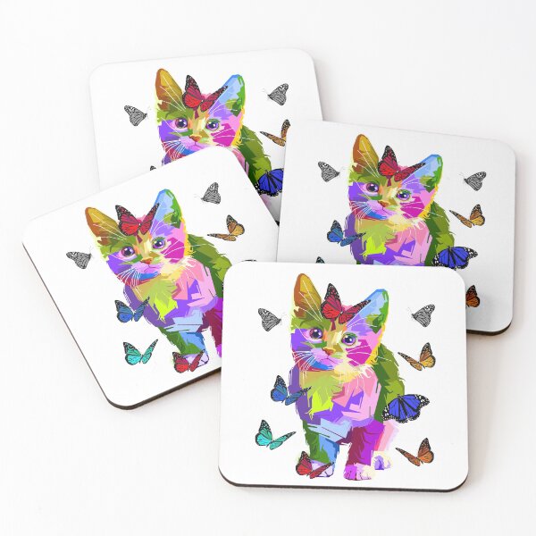 Item preview, Cat Lovers Gifts Kitten Butterflies Butterfly Colorful Cute Cat designed and sold by Black Queens.