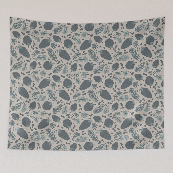 Item preview, Pattern of coniferous twigs, nuts and cones designed and sold by lents.