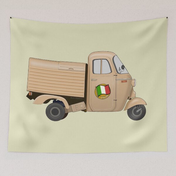Item preview, Vintage Orange Beige Italian Motorized Rikshaw with Italian Flag Sticker on the Door designed and sold by ibadishi.