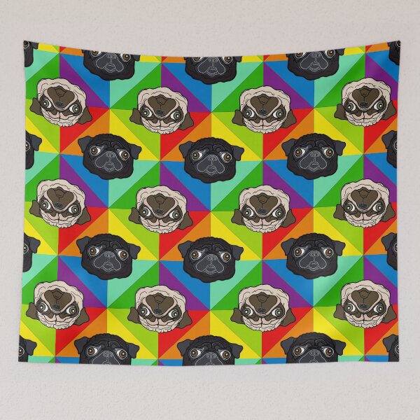 Item preview, Rainbow Geometric Pug pattern / print- multi-directional version designed and sold by FivePugs.