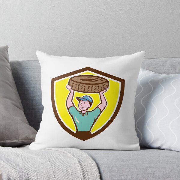 Item preview, Tireman Mechanic With Tire Cartoon Shield designed and sold by patrimonio.