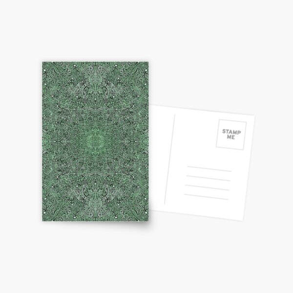 Green and Black Abstract Dancing Men Stick Figure Pattern Postcard