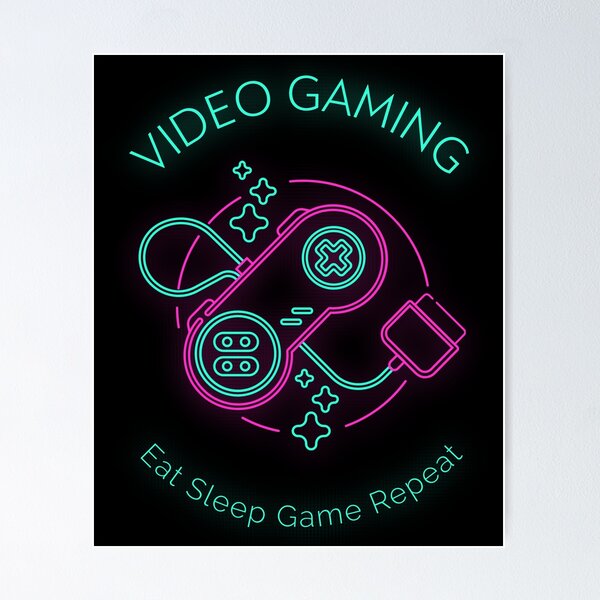 Play Video Game Poster Pro Gamer Concept Wired Joysticks And