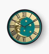 Reloj Art Deco Luna y estrellas: verde azulado y oro