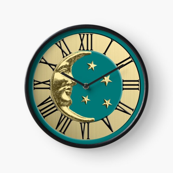 Art Deco Moon and stars - Teal and Gold Clock