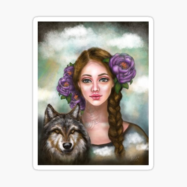 Girl and Wolf Sticker