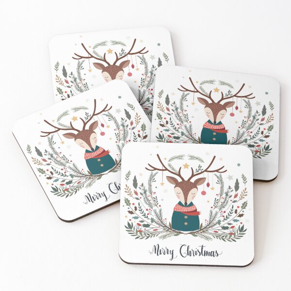 Item preview, Christmas illustration with cute reindeer and winter branches designed and sold by lettostudio.